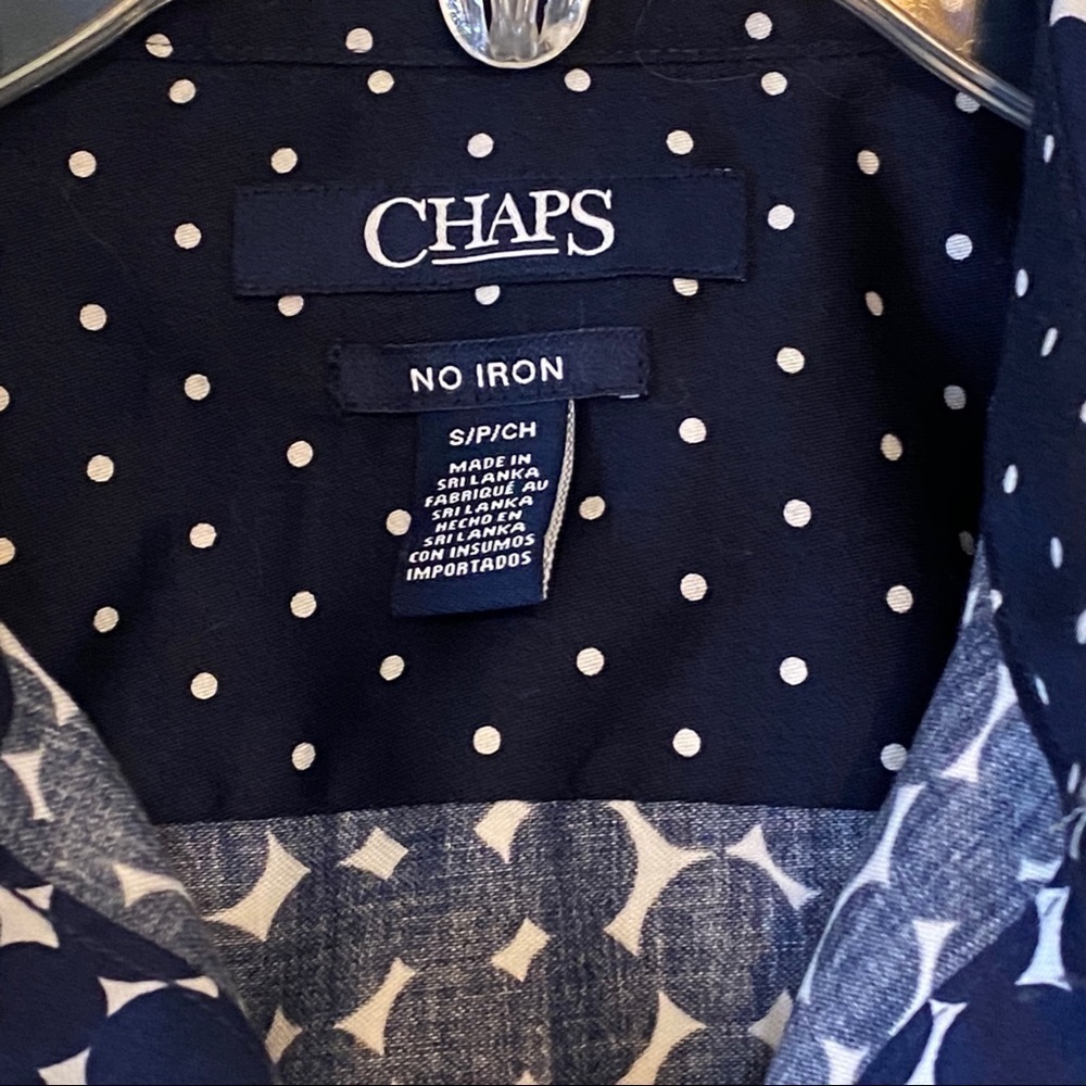 Chaps Polka Dot Button Down Top Blue & White Sz Small - Picture 2 of 6